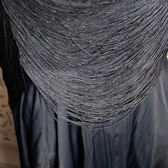 Anthropologie Fringe Bodice Black Midi Halter Dress - Picture 5 of 6